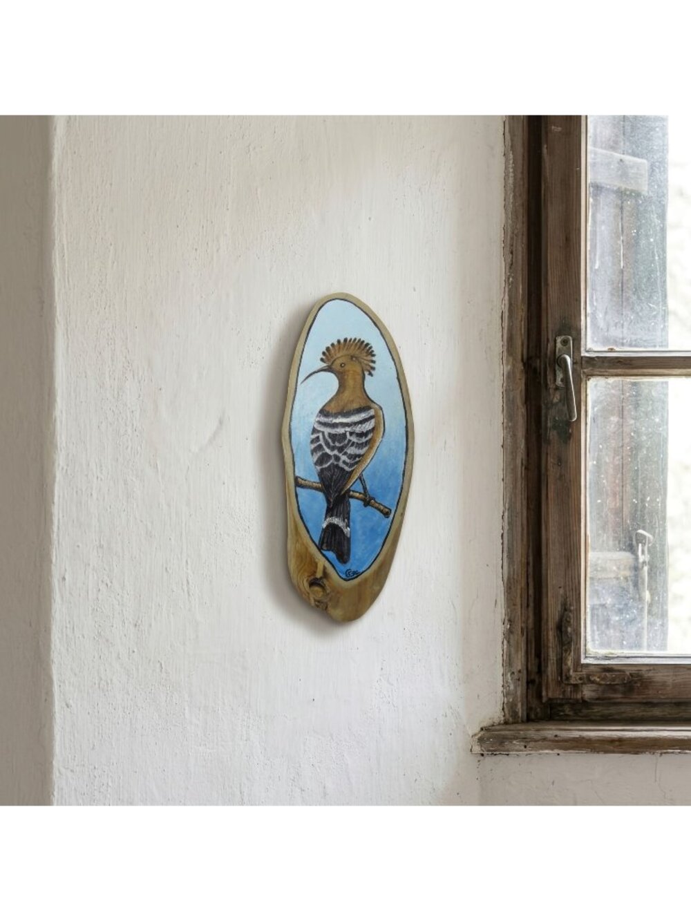 Wood Hoopoe Bird Wall Plaque Hand Painted South African Folk Art 9"